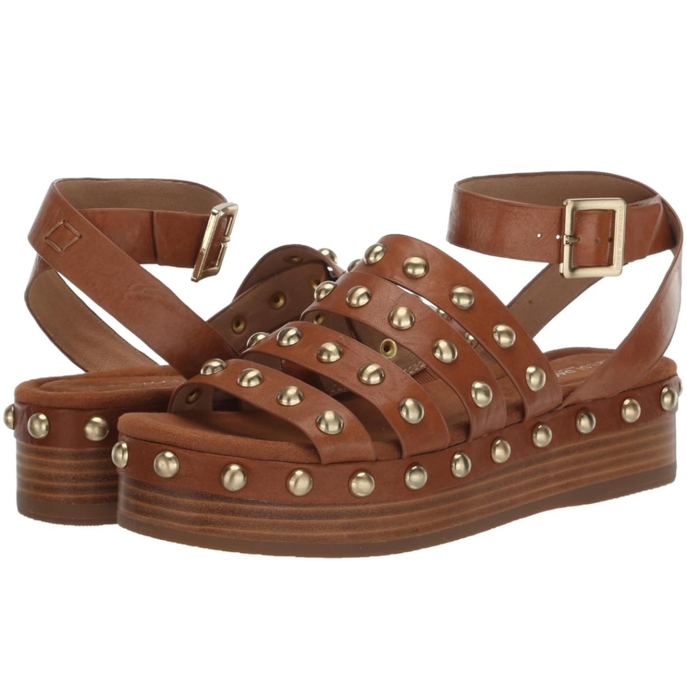 Kelsi Dagger Brooklyn Studded Brown Leather Platform Sandals
